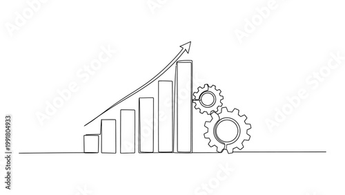Continuous Line Drawing of Growing Bar Chart with Mechanical Gears.
