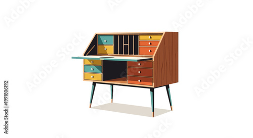 Colorful Mid-Century Modern Secretary Desk