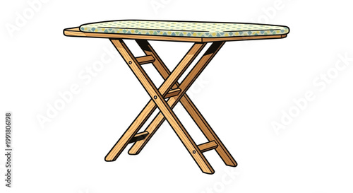 Collapsible wooden ironing board with patterned fabric cover