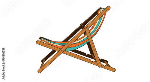 Retro striped deck chair isolated on white background