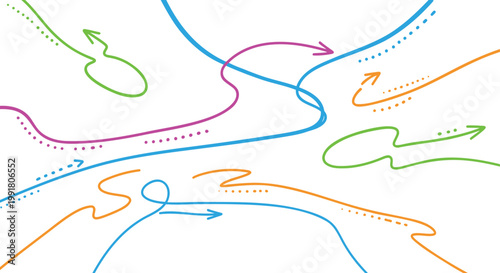 Colorful arrows, flow lines, vector graphics, business process, workflow diagrams