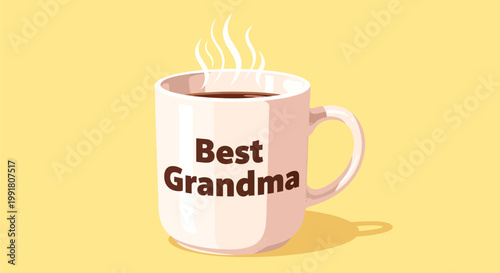 Best Grandma Mug with Steaming Hot Beverage.