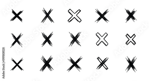 Cross, X mark, Brush stroke icons, Vector symbols