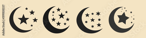vector template featuring a stylized crescent moon with a smooth curved shape and a five-pointed star pattern in a harmonious arrangement