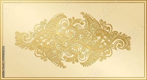 Golden ornamental on beige background, intricate floral pattern