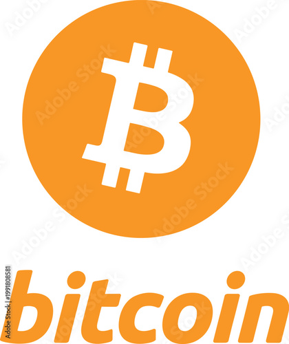 Bitcoin cryptocurrency logo vector illustration with orange coin icon and text for digital finance and blockchain technology financial business projects