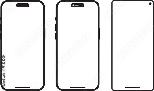 smartphone frame mockup set with notch and bezel styles icon vector illustration