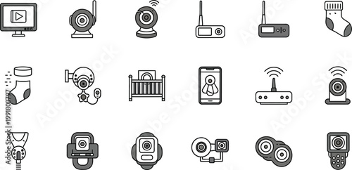 Comprehensive illustration of various home security and smart devices Vector