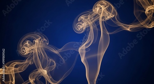 Swirling orange smoke tendrils against a dark blue background