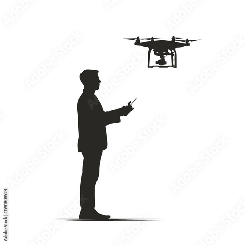 Man operating a drone with remote control.