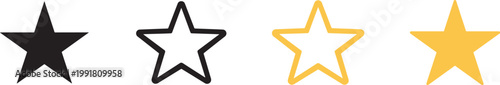 Star icons in linear flat design, black and yellow vector symbols isolated for modern UI use.
