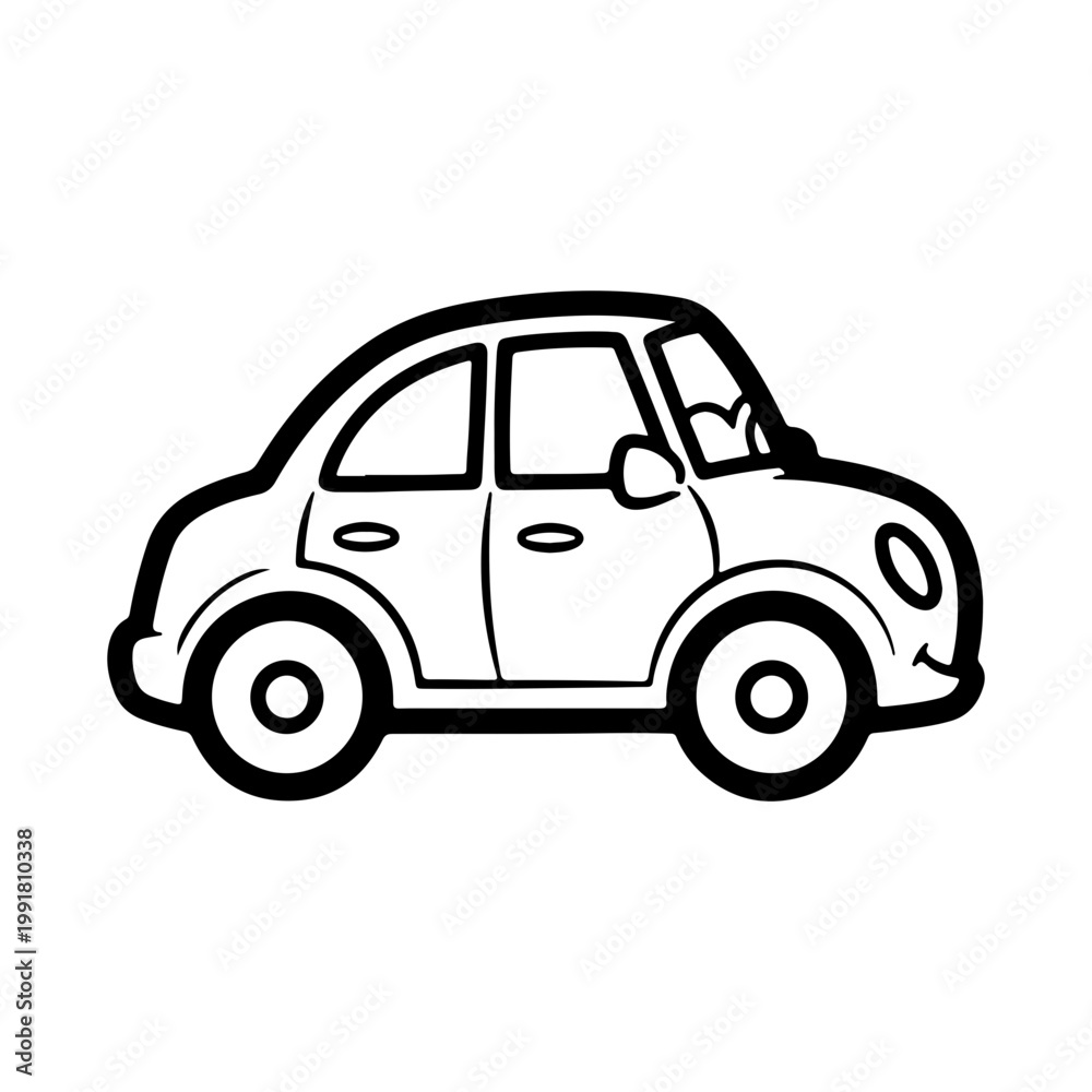 Obraz premium Outline of a simple car in cartoon style minimal detail vehicle design Vector illustration