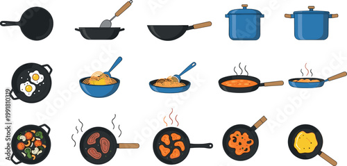 set of different food and drinks