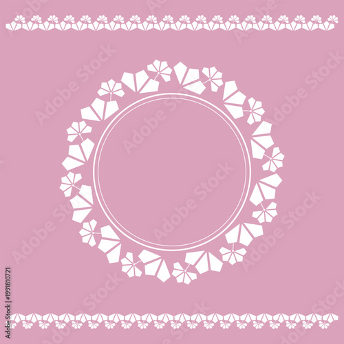 Decorative frame Elegant vector element for design in Eastern style, place for text. Floral pink and white frame. Lace illustration for invitations and greeting cards