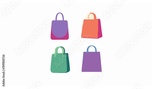 Circular colorful gradient shopping bag icon set with 4 retail bag variants in elegant vector style