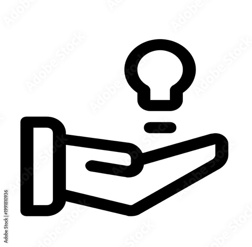 Hand with Light Bulb Icon. Editable Bold Outline Design. Vector Illustration.