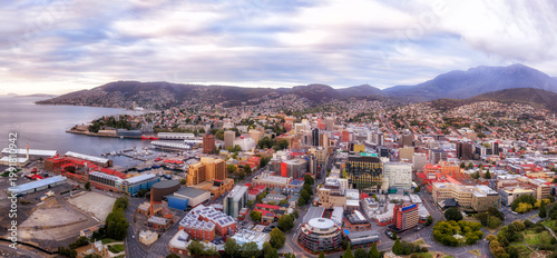 D Tas Hobart sunrise port CBD pan