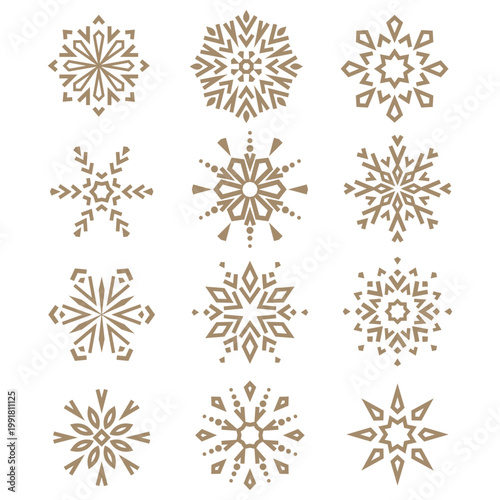 Snowflakes vector icon collection. Graphic modern beige and white ornament