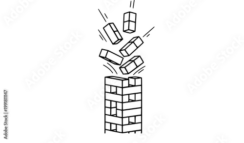 Falling block tower game cartoon icon vector illustration