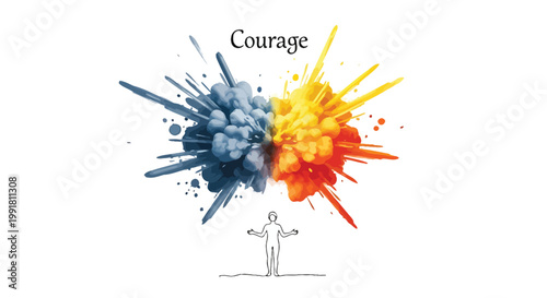 Courage, colorful explosion, abstract vector, motivational symbol, emotional expression
