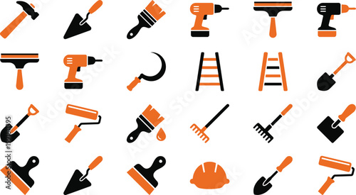 Colorful collection of construction and carpentry tools icons Vector