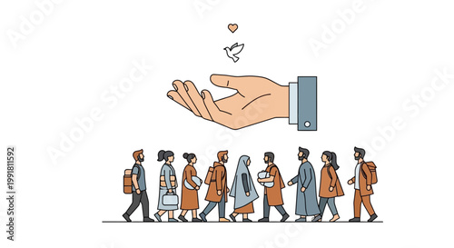 Humanitarian aid and global support for diverse people seeking peace.