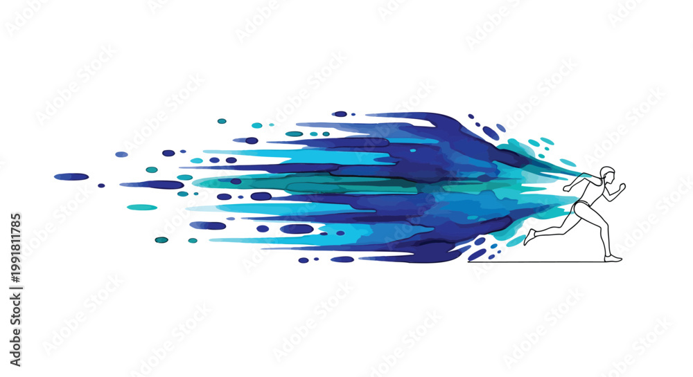 Fototapeta premium Speed, motion, abstract, blue, runner icon, athletic, dynamic movement, vector graphic