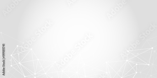 Website header or banner design with abstract polygonal background and connecting dots and lines. Global network connection.