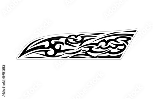 Car Side Body Graphic Sticker. Hand Drawn Tribal Racing Decal Design for Vehicle Modification with White Border.