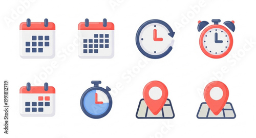 Minimal outline date time and location icons calendar clock stopwatch timer pin vector set