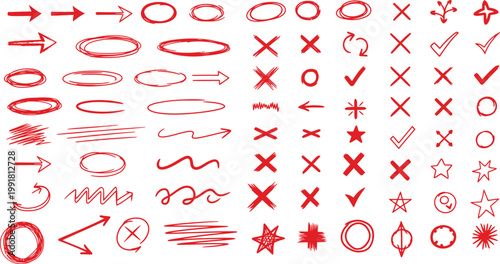 Abstract geometric symbols and shapes with directional and decorative elements Vector, illustration