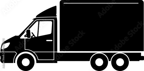 Black Delivery Truck Vector Silhouette for Moving and Transportation Services black and white on white background