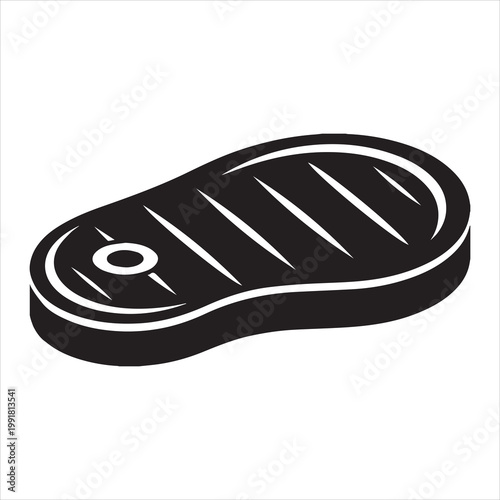 Black silhouette of a raw steak with grill marks and bone on transparent background.