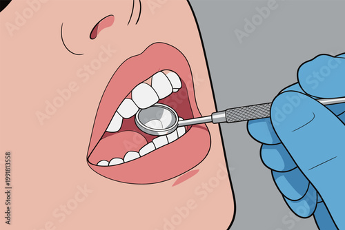 Dental checkup with a dentist examining a patient's teeth in a clinic setting during the day