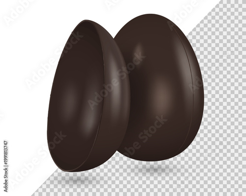 Tasty chocolate egg mockup vector template Isolated on transparent background. Dark Chocolate Icon. Whole, half egg. Sweet for Easter, packaging design, food themes