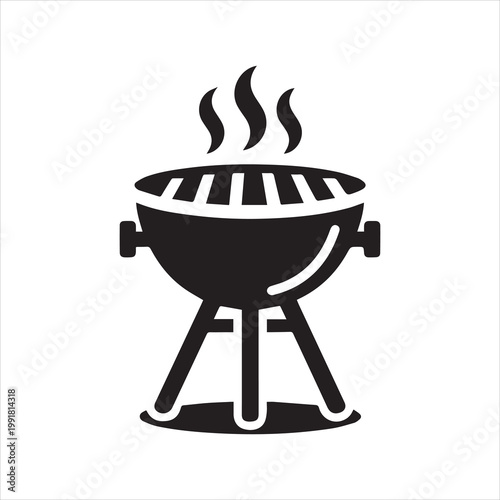 Detailed BBQ Grill Silhouette Vector with Flames - Perfect for Summer Cookout and Barbecue-Themed Designs