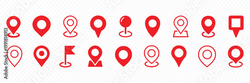 location icon set map pointer pin sign symbol red black outline destination icon place address navigation locator sign vector illustration	
