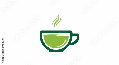 A simple green tea cup icon with rising steam
