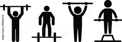 Illustrations of different weightlifting and barbell exercises