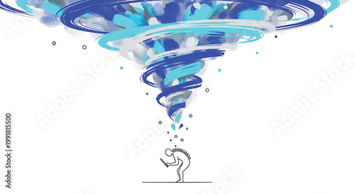 Tornado, swirling storm, weather icon, vector illustration, blue