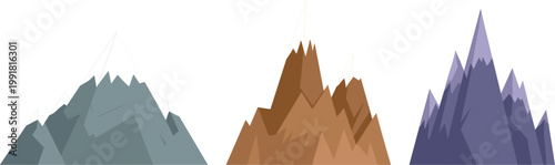 Professional set of colorful mountain peak illustrations with high snowy summits for outdoor adventure travel concept vector