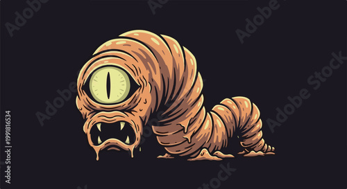 A strange, segmented creature with one large eye and sharp teeth