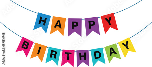 Colorful happy birthday bunting banner flags celebration party decoration vector illustration