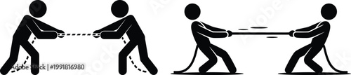 Two phases of tug of war between two individuals illustrated with stick figures.