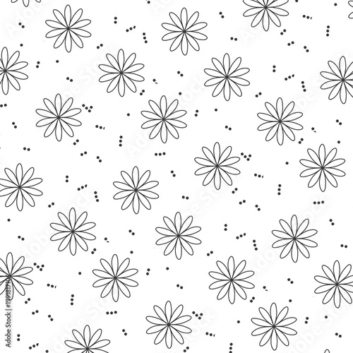 Seamless Floral Pattern on White Background Minimal Doodle Flower Design