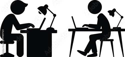 Two individuals working at desks with different setups and lighting.