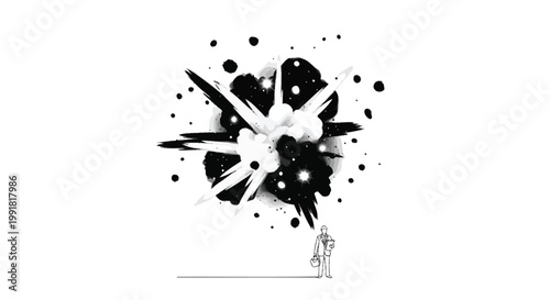 Black and white heart explosion, abstract vector illustration, emotive symbol, graphic design element