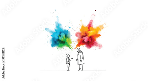 Colorful conversation, creative communication, vibrant dialogue, expressive illustration