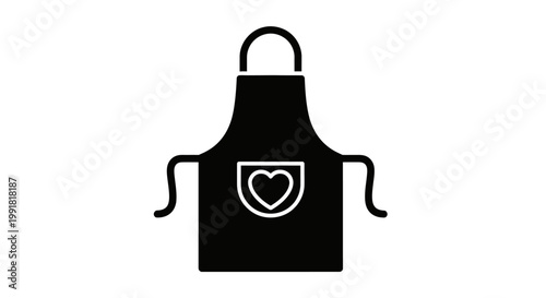 Black and white apron icon with heart symbol.