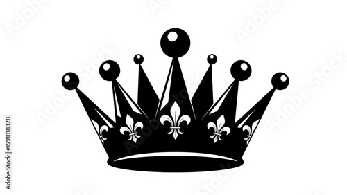 Royal Black Crown with Fleur-de-lis and Orbs - Symbol of Power and Royalty